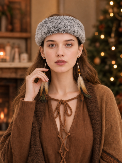 Wide Fluffy Gray Headband
