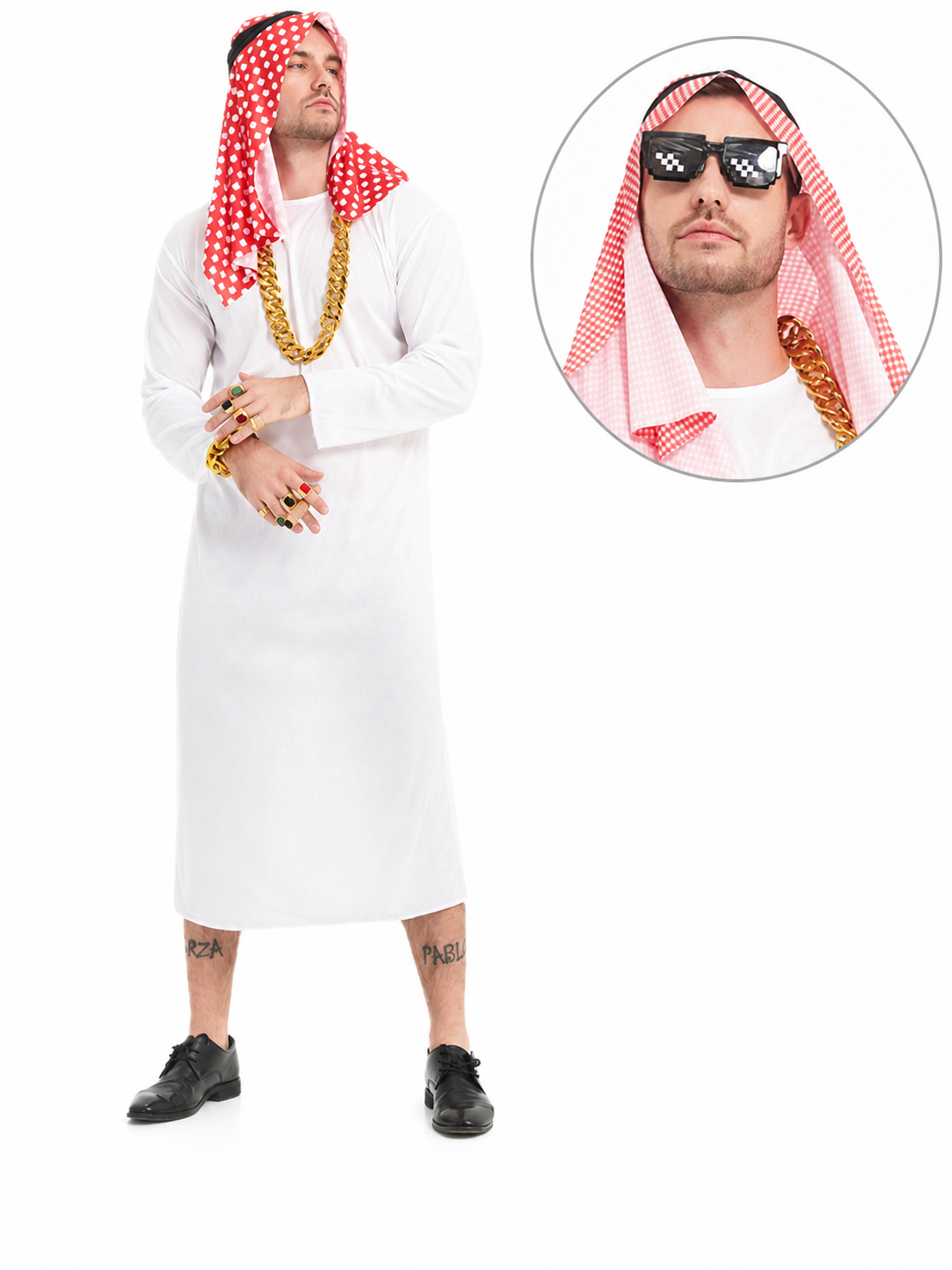 Arabic costume with headscarf and glasses for parties
