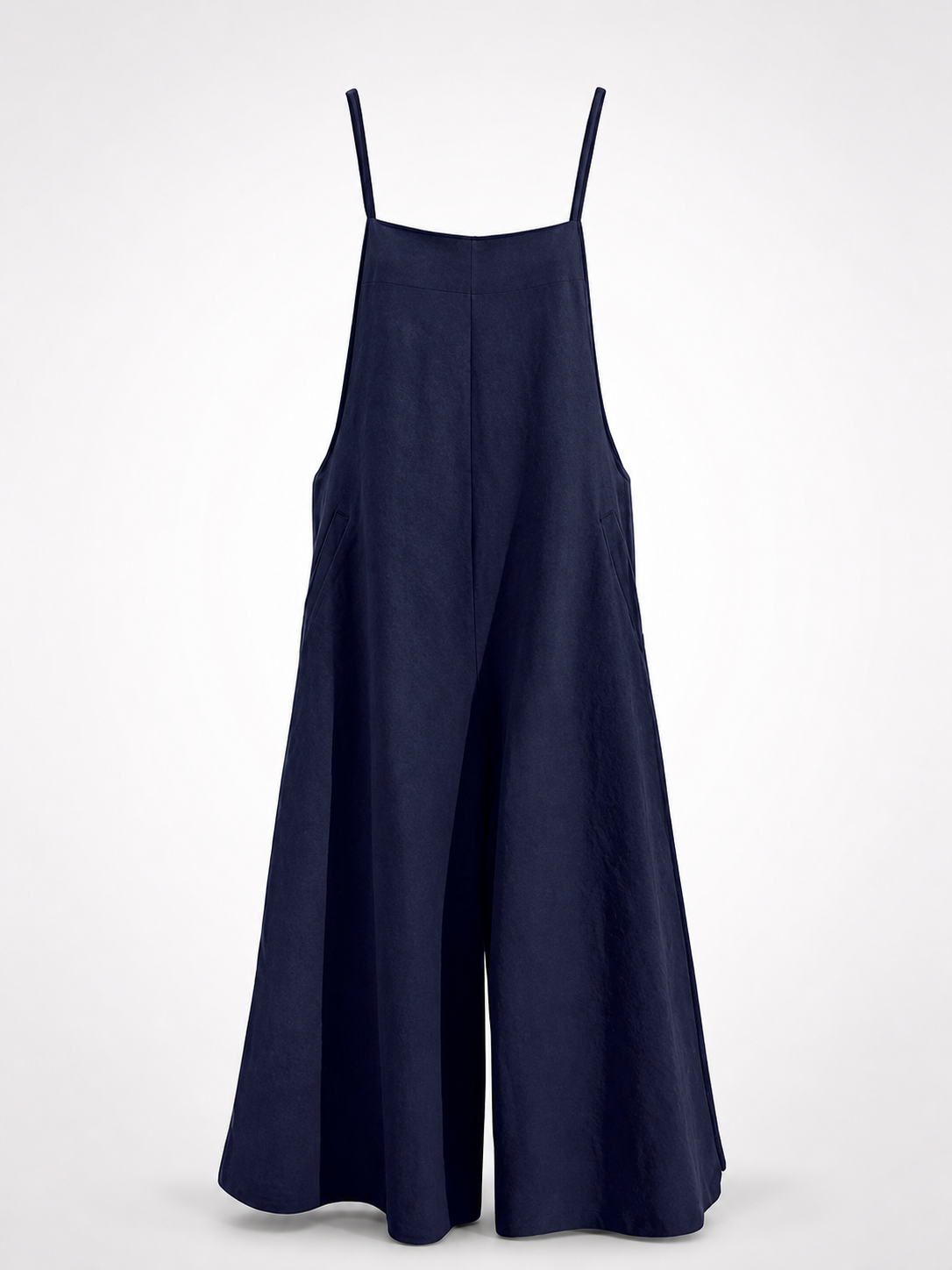 Blue Spaghetti Strap Wide Leg Jumpsuit, Sleeveless One-Piece Overalls With Long main product view 3