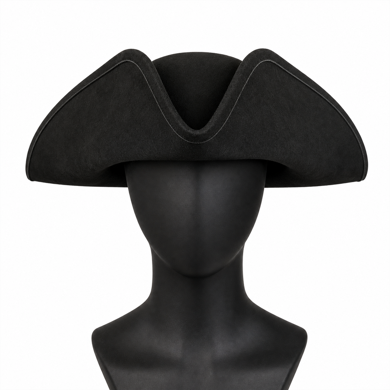 Black Pirate Hat, Large Three-Cornered Tricorn Costume Hat with Wide Brim and Structured Crown for Cosplay, Stage Performances and Pirate-Themed Parties