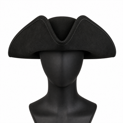 Black Pirate Hat, Large Three-Cornered Tricorn Costume Hat with Wide Brim and Structured Crown for Cosplay, Stage Performances and Pirate-Themed Parties