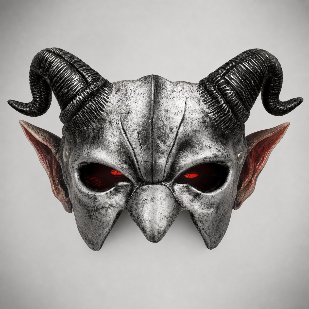 1pc Halloween Devil Half Face Mask with Curled Horns, Red Eye Accents for Cosplay Party