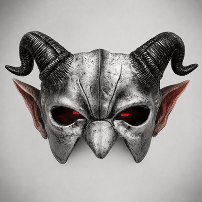 1pc Halloween Devil Half Face Mask with Curled Horns, Red Eye Accents for Cosplay Party