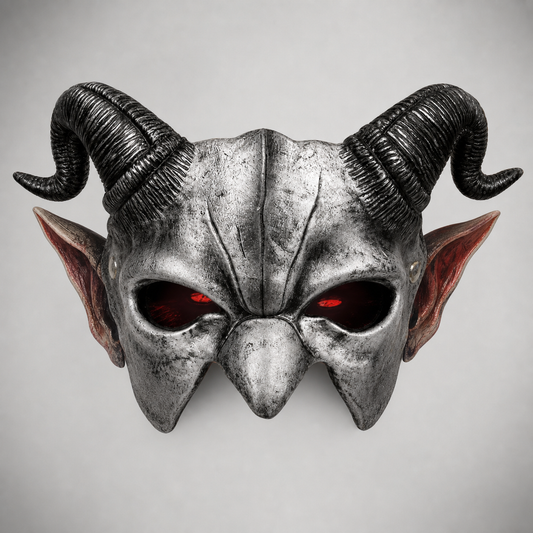 1pc Halloween Devil Half Face Mask with Curled Horns, Red Eye Accents for Cosplay Party