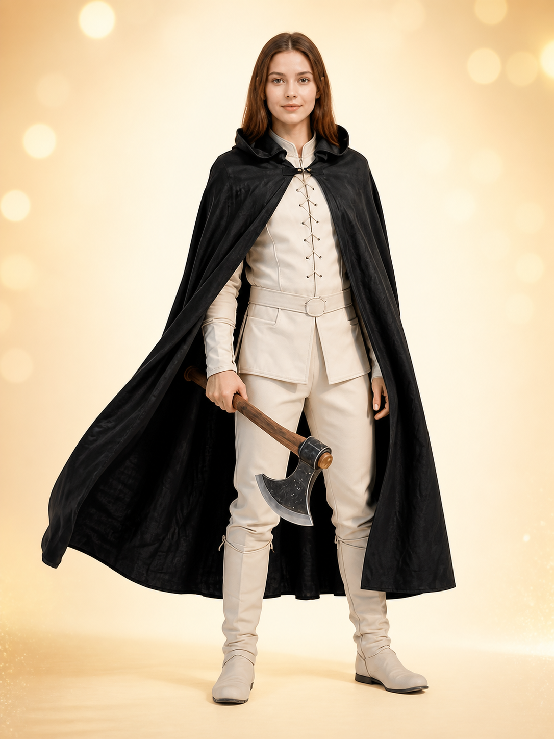 Black Long Hooded Cotton-Linen Cloak main product view 9