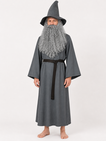 Adult Halloween Wizard Costume Set - 5Pcs Long Sleeve Robe, Curved Hat, Belt main product view 3