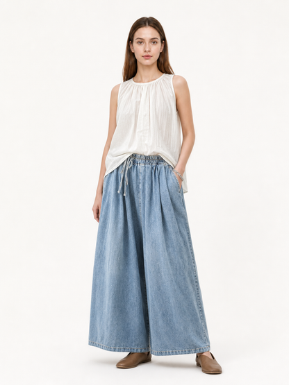 Light Blue Palazzo Pants with an Elastic Waist main product view 5