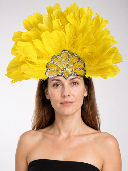 Yellow Carnival Headpiece with Gold Fan main product view 5