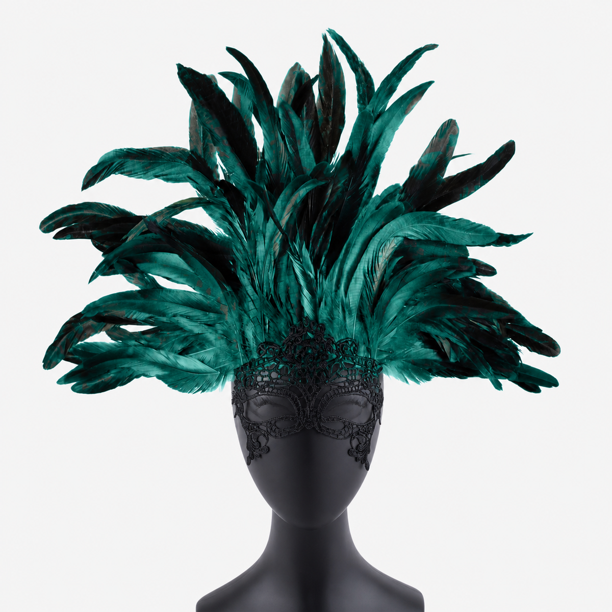 1pc Green Feather Headpiece With Black Lace Eye Mask, Exaggerated Party Style main product view 2