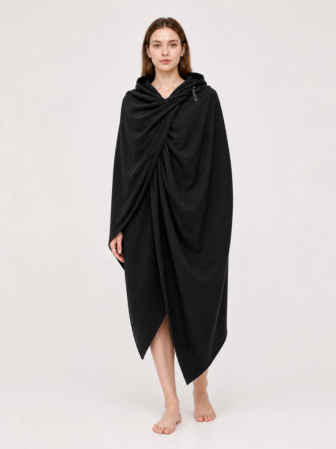 Black Hooded Carnival Cape, Loose Fit main product view 3