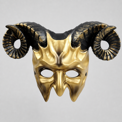 1pc Halloween Horned Demon Face Mask with Curled Horns for Cosplay Party
