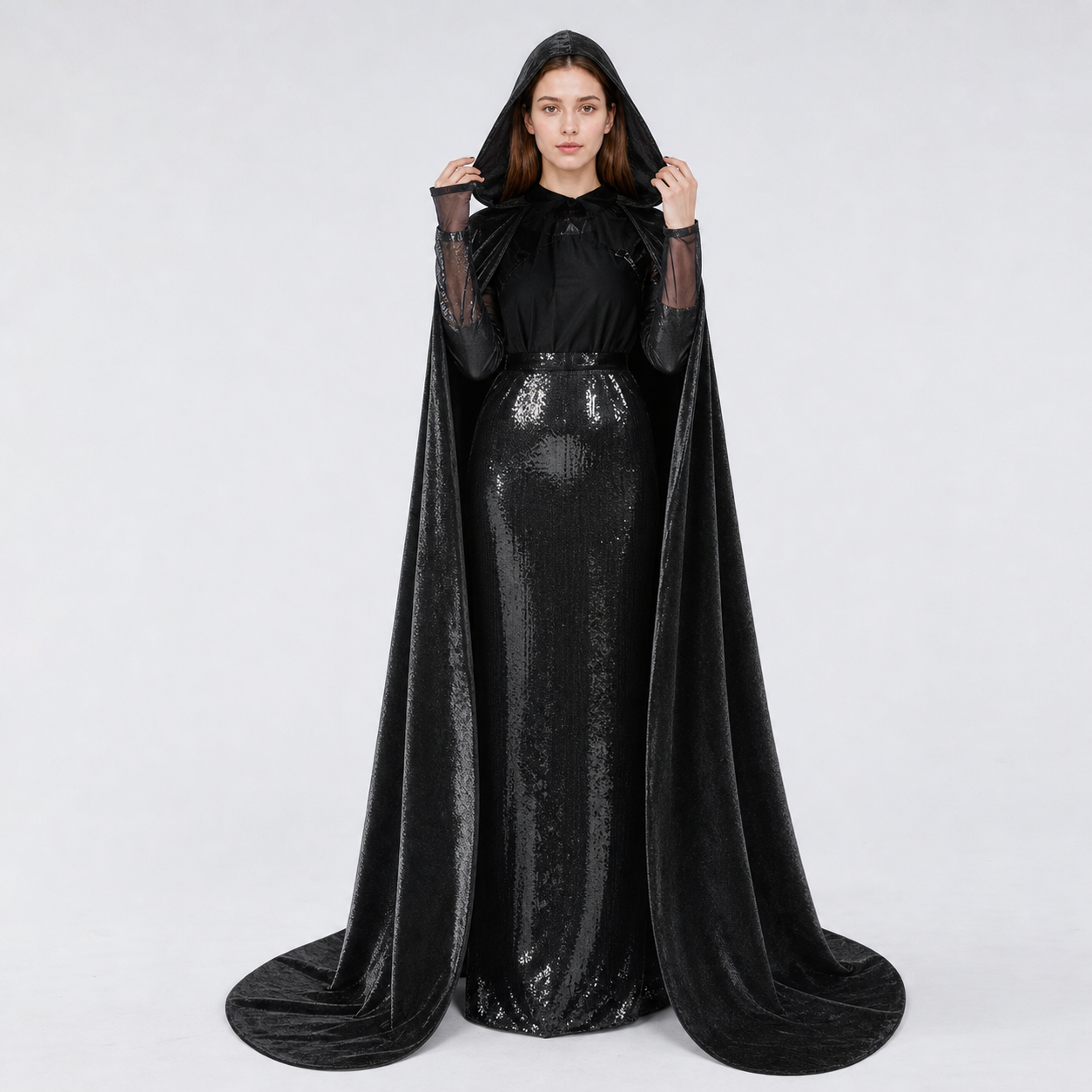 Black Gothic Hooded Carnival Cloak