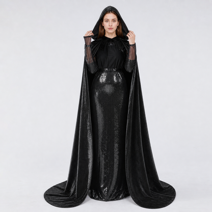 Black Gothic Hooded Carnival Cloak