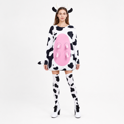 Adult Cow Costume with Headband, Tail, and Leg Warmers
