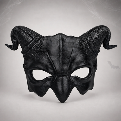 1pc Halloween Horned Demon Half Face Mask, Black Sculpted Design for Cosplay Party