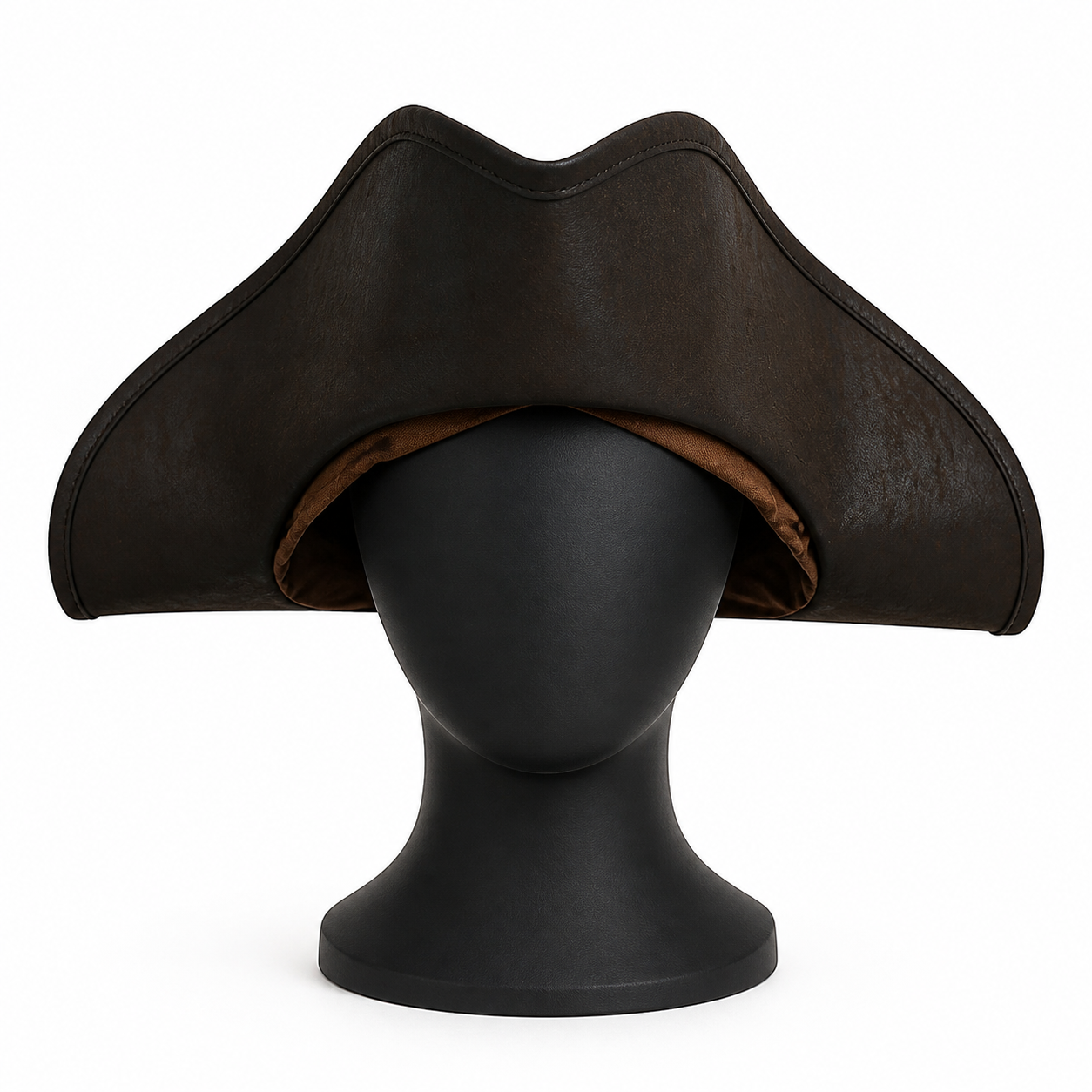 Women's Pirate Hat for Costume Parties, Cosplay and Themed Events, Tall Curved Crown, Wide Asymmetrical Brim, Dark Brown to Black Textured Design