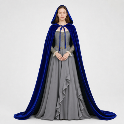 Long Blue Hooded Carnival Cape
