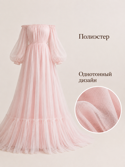 Women's Long Off-the-Shoulder Dress with a Full Skirt detail view 2