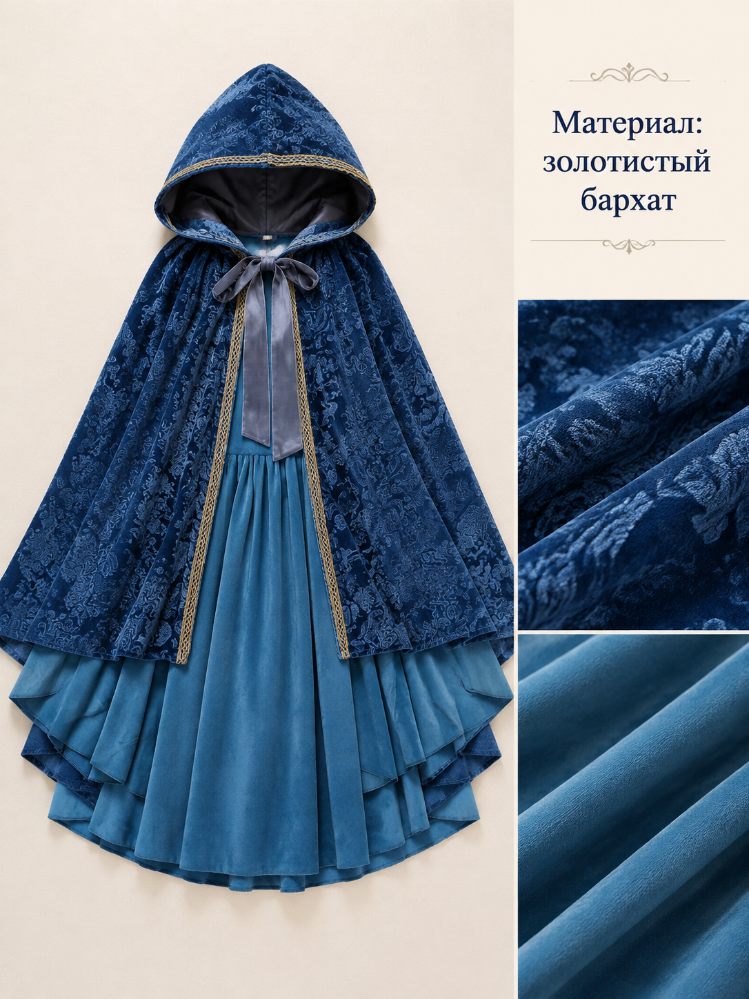 Kids' Velvet Hooded Cape for Cosplay detail view 2