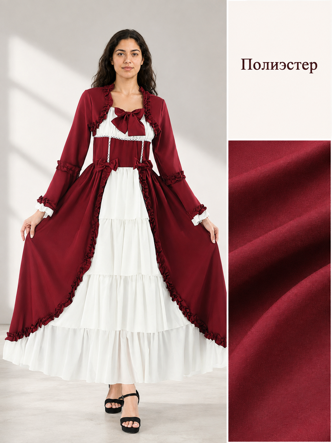 Women's dirndl dress with ruffles and bows detail view 2