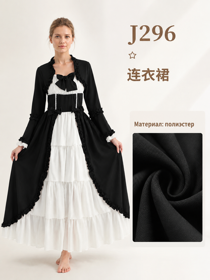 Black Renaissance-Style Stage Dress with Ruffles detail view 2