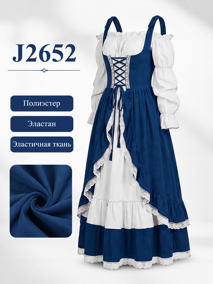 Victorian Dress with Puff Sleeves and Lace-Up Detailing detail view 2