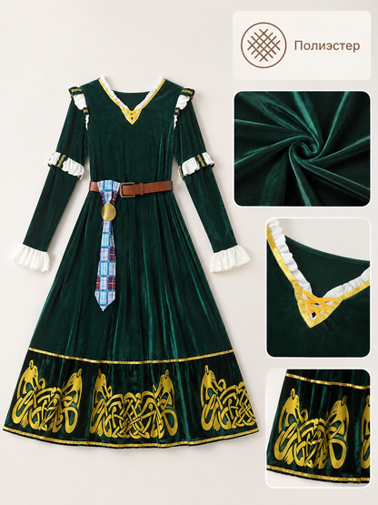 Women’s Medieval Dress with Belt and Gold Decoration detail view 2