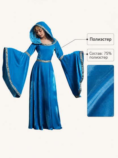 Women's Medieval Hooded Dress with Belt detail view 2