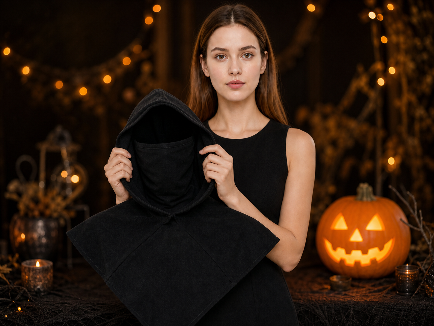 Black Carnival Cloak with Hood and Mask