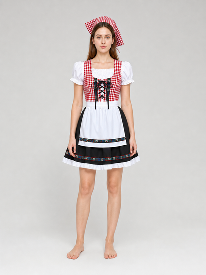 Bavarian dirndl-style costume with bonnet