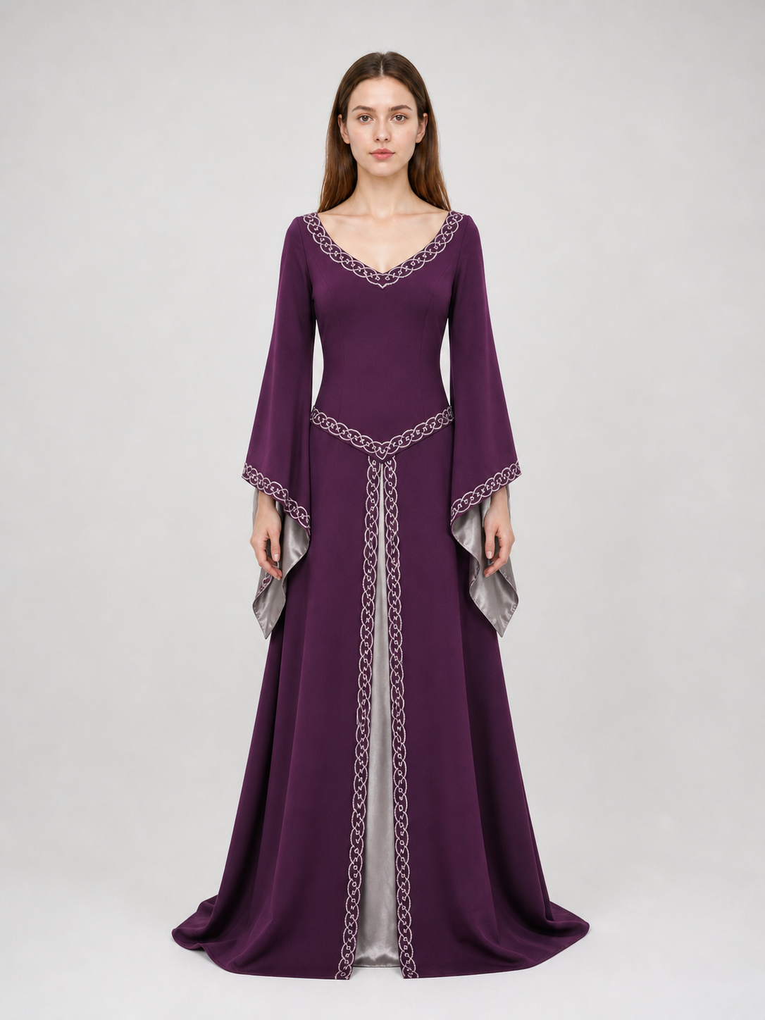 Long fantasy-style dress with bell sleeves