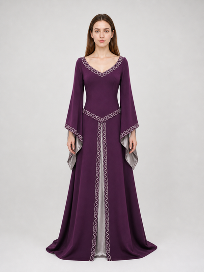 Long fantasy-style dress with bell sleeves