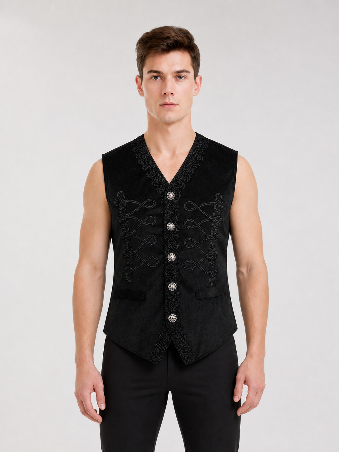 Decorative Embroidered Vest, Black, Vintage