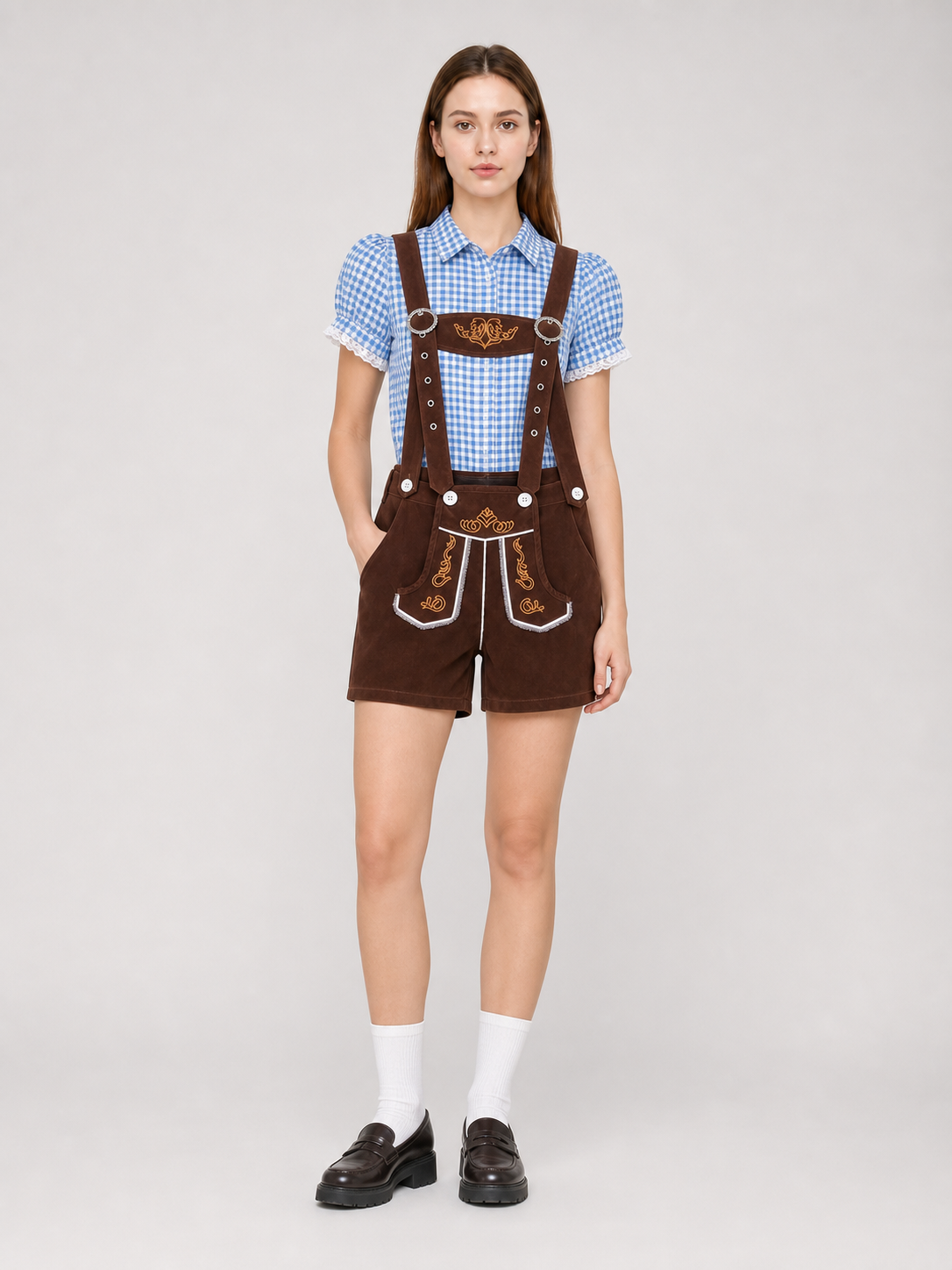 Folk-Style Set: Shirt and Suspender Shorts