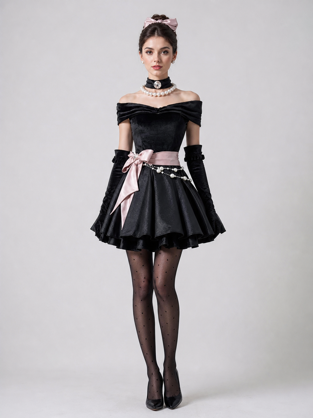 Gothic cosplay dress costume with gloves