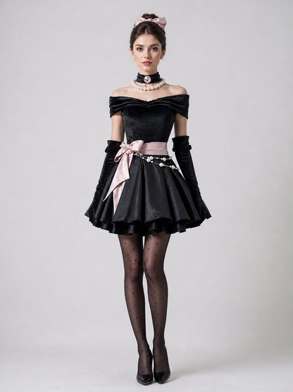 Gothic cosplay dress costume with gloves