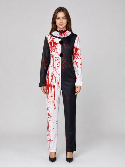 Horror Clown Costume, Jumpsuit with Scarf