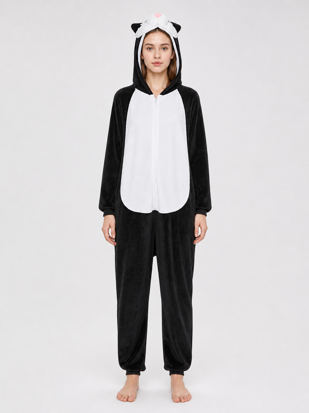 Black-and-White Husky Kigurumi with Hood and Ears