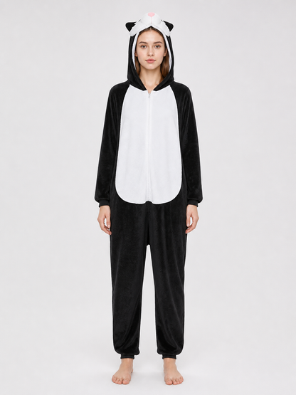 Black-and-White Husky Kigurumi with Hood and Ears