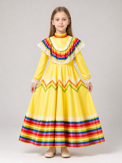 Long Carnival Dress with Lace and Ruffles