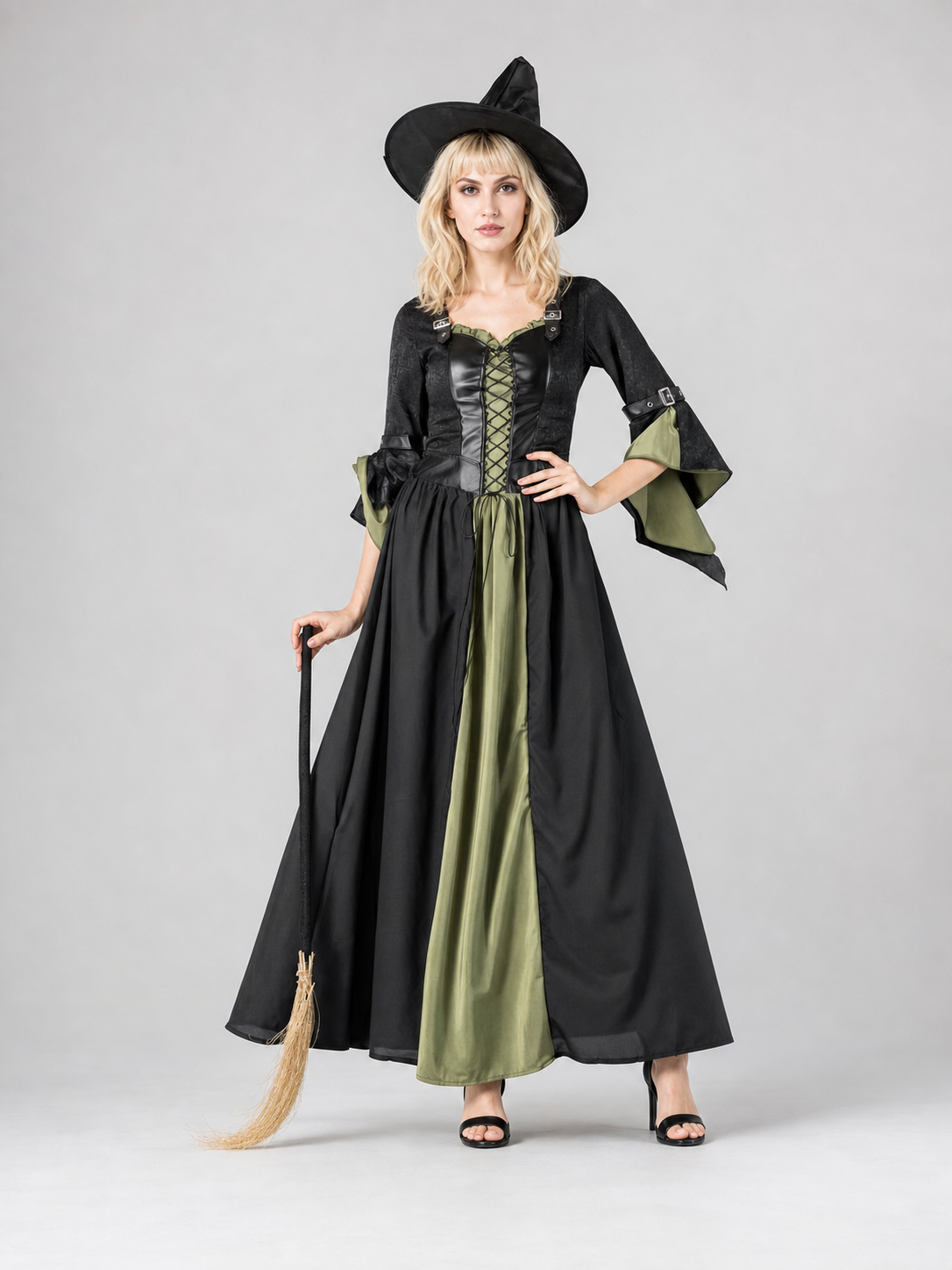 Long Witch Costume Dress for Halloween with Hat