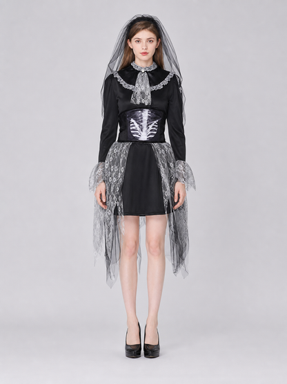 Gothic carnival dress with veil, black