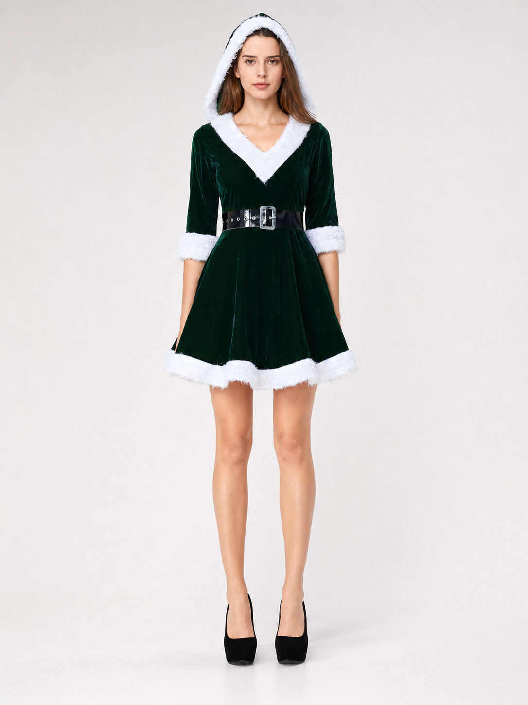 Festive dress with hood and belt