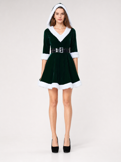 Festive dress with hood and belt