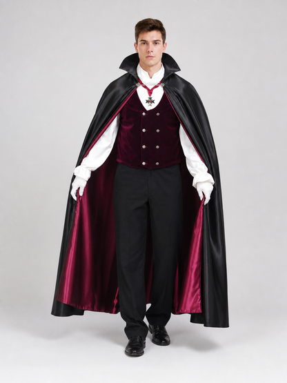 Vampire costume with cape, vest, and pants