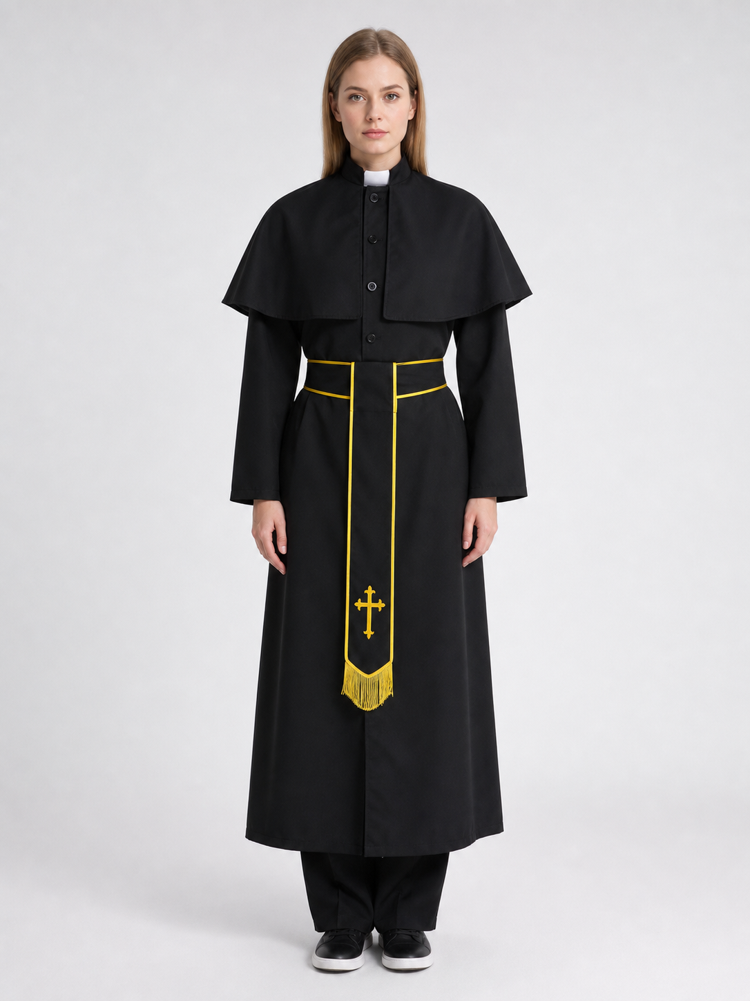 Vampire Costume: Black Robe with Belt and Cross