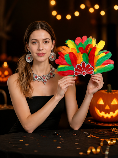 Carnival Headpiece with Multicolored Feathers on-model view