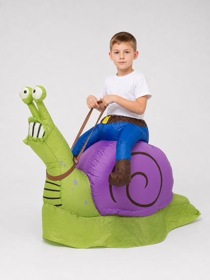 Inflatable snail costume with shell and hood