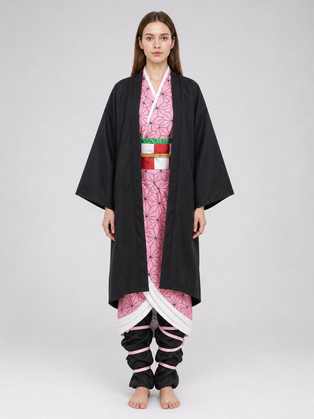 Anime-style cosplay costume: kimono, sash, and accessories