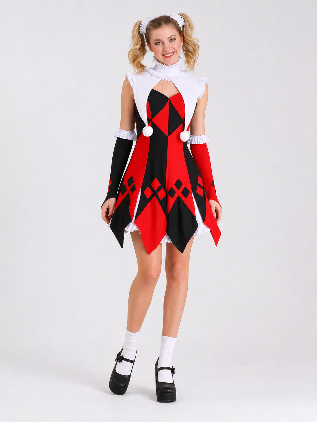 Harlequin cosplay dress with collar and cuffs